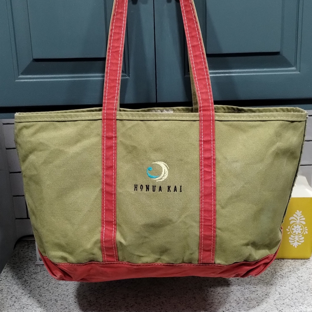 Vintage L.L.Bean Boat and Tote Canvas Bag Honua Kai Hawaii Resort Green